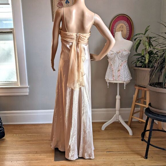 NWT Vintage 90s Let's Fashion Prom Gown Greek Goddess Cowl Gold Chiffon Size L - Picture 4 of 15